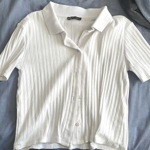 white ribbed button down shirt